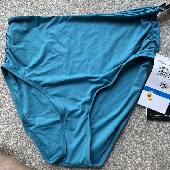 Coco Reef Swim Womens sz XL Impulse Rollover Solid Teal Cove Blue Bottoms - Picture 1 of 7